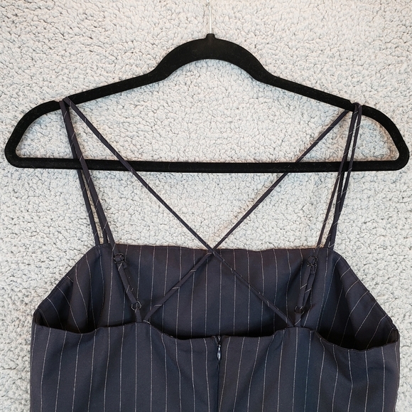 Elodie Black Pin Stripe Spagetti Criss Cross Back Adj. Strap Mini Dress Size M - Picture 7 of 11